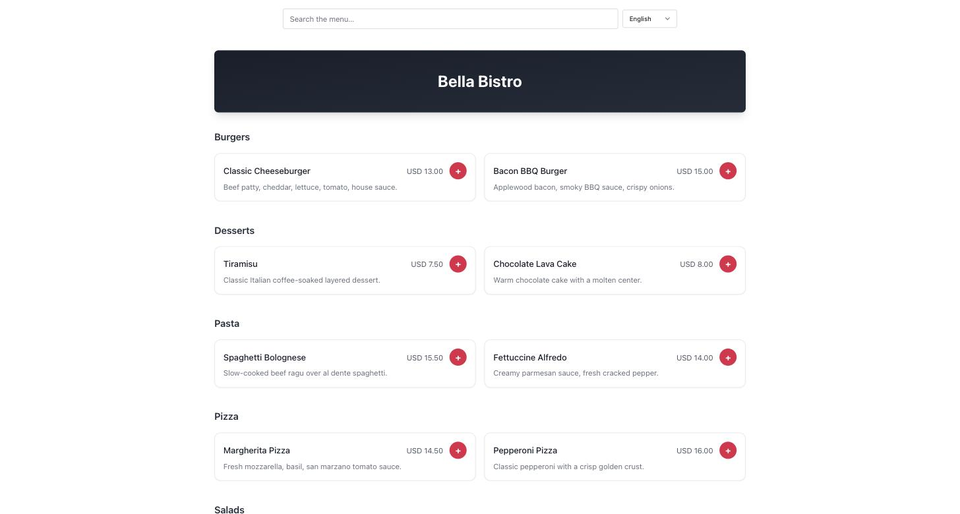 A live SnapServe restaurant storefront, Modern theme