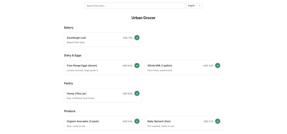 A live SnapServe grocery shop storefront, Grid theme